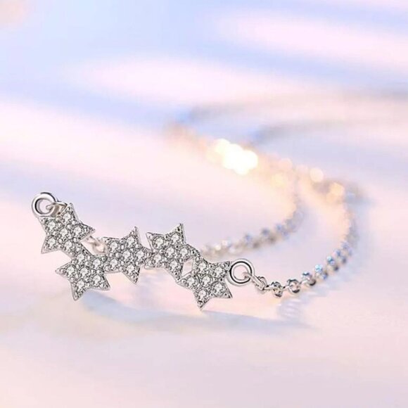 925 Sterling Silver Collar Necklace Sparkly - Picture 3 of 8